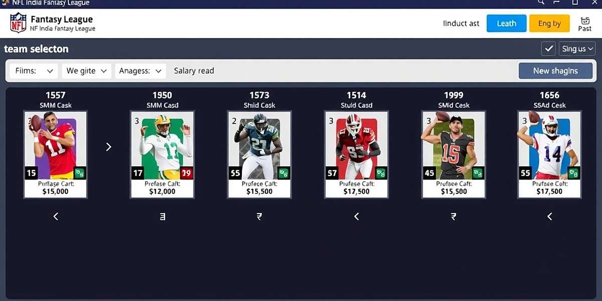 NFL India Fantasy League - Team Selection Screen NFL India Fantasy League team selection interface showing player cards with Indian rupee salary values