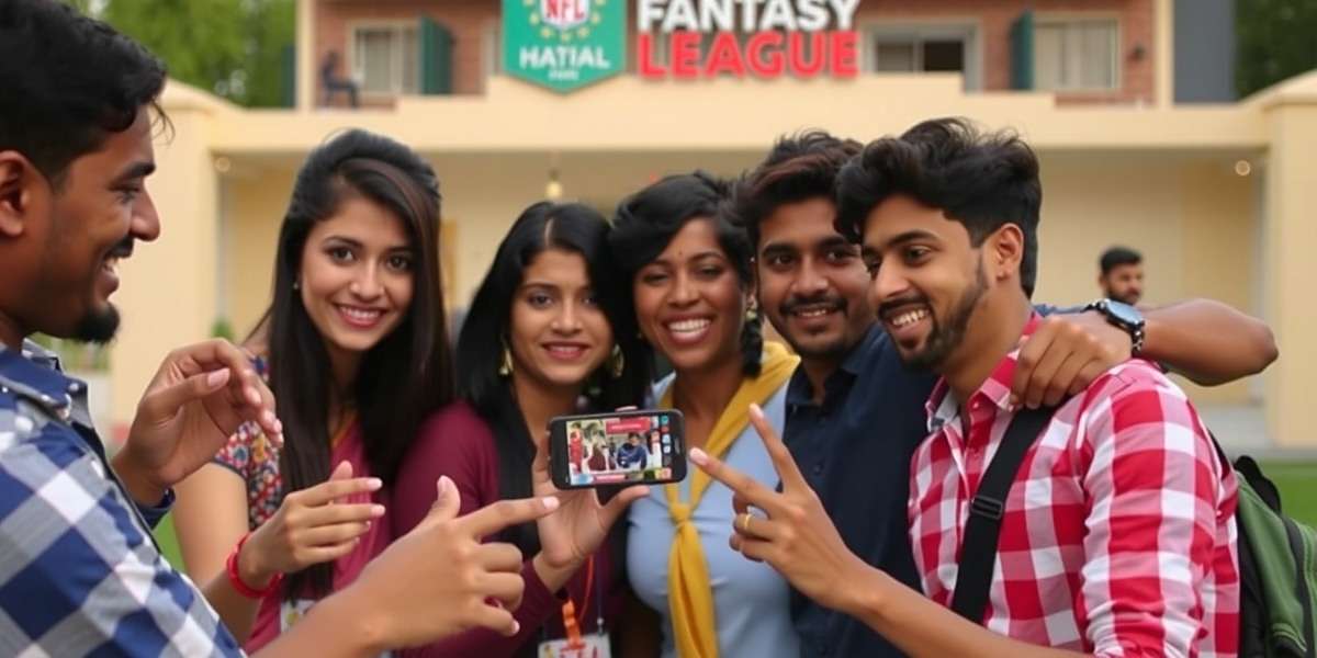 NFL India Fantasy League - Community Celebration Indian users celebrating NFL India Fantasy League victory with friends, showing app on mobile phone